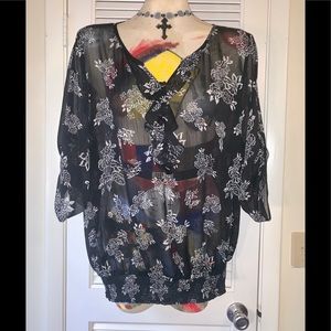 Torrid sheer floral 3/4 sleeve blouse